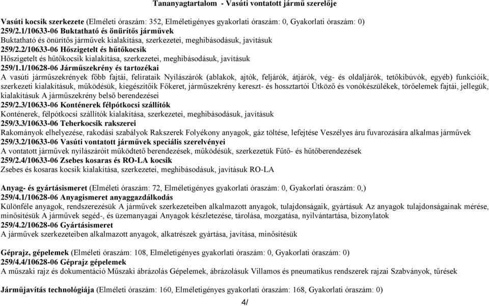 2/10633-06 Hőszigetelt és hűtőkocsik Hőszigetelt és hűtőkocsik kialakítása, szerkezetei, meghibásodásuk, javításuk 259/1.