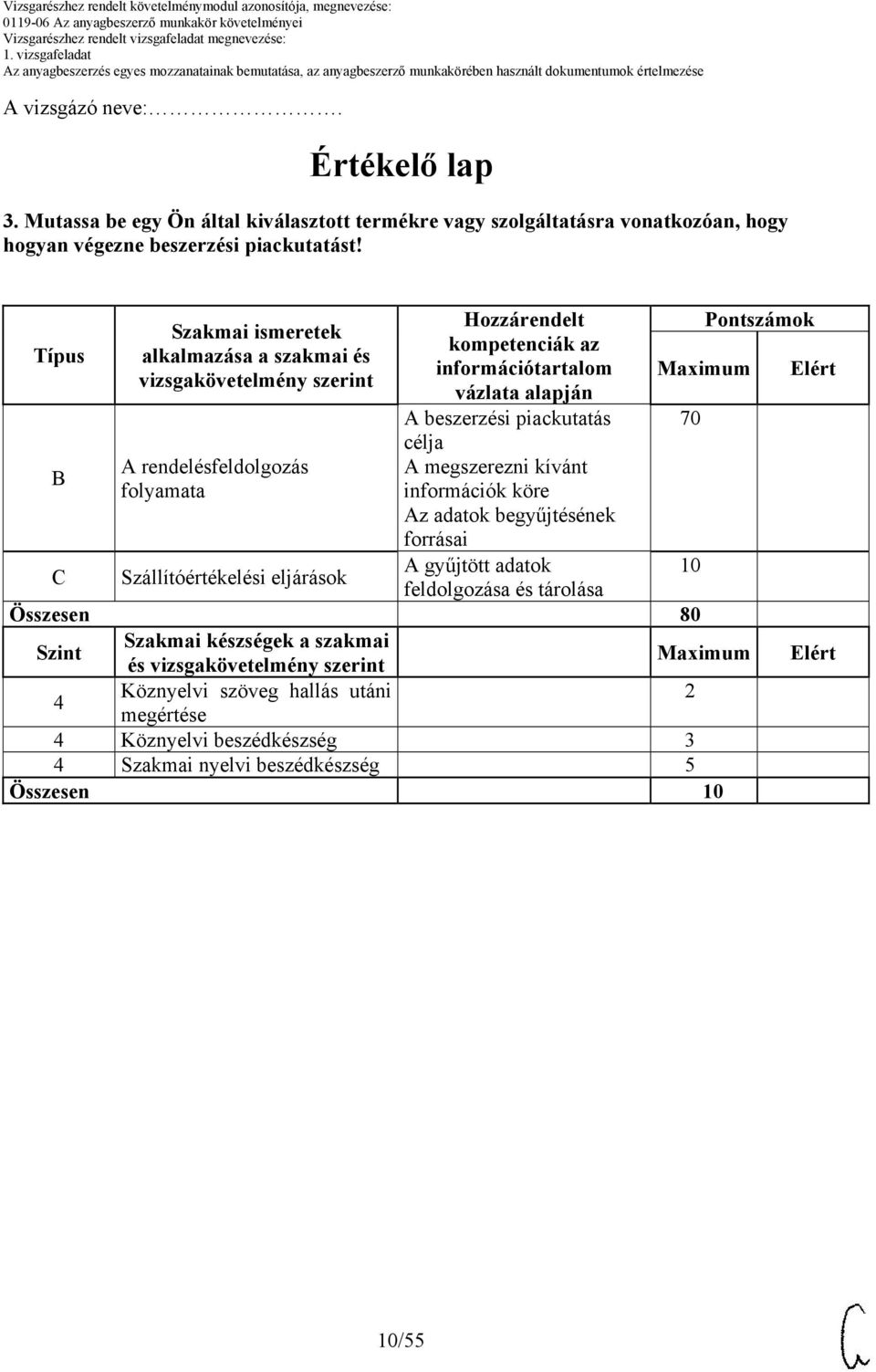 információtartalom vázlata alapján A beszerzési piackutatás célja A megszerezni kívánt információk köre Az adatok begyűjtésének forrásai A gyűjtött adatok