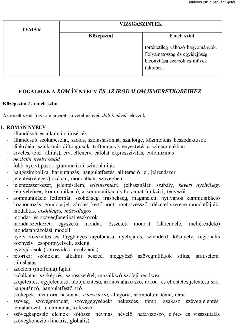 ROMÁN NYELV - állandósult és alkalmi stílusérték - állandósult szókapcsolat, szólás, szóláshasonlat, szállóige, közmondás beszédaktusok - diakrónia, szinkrónia diftongusok, triftongusok egyeztetés a