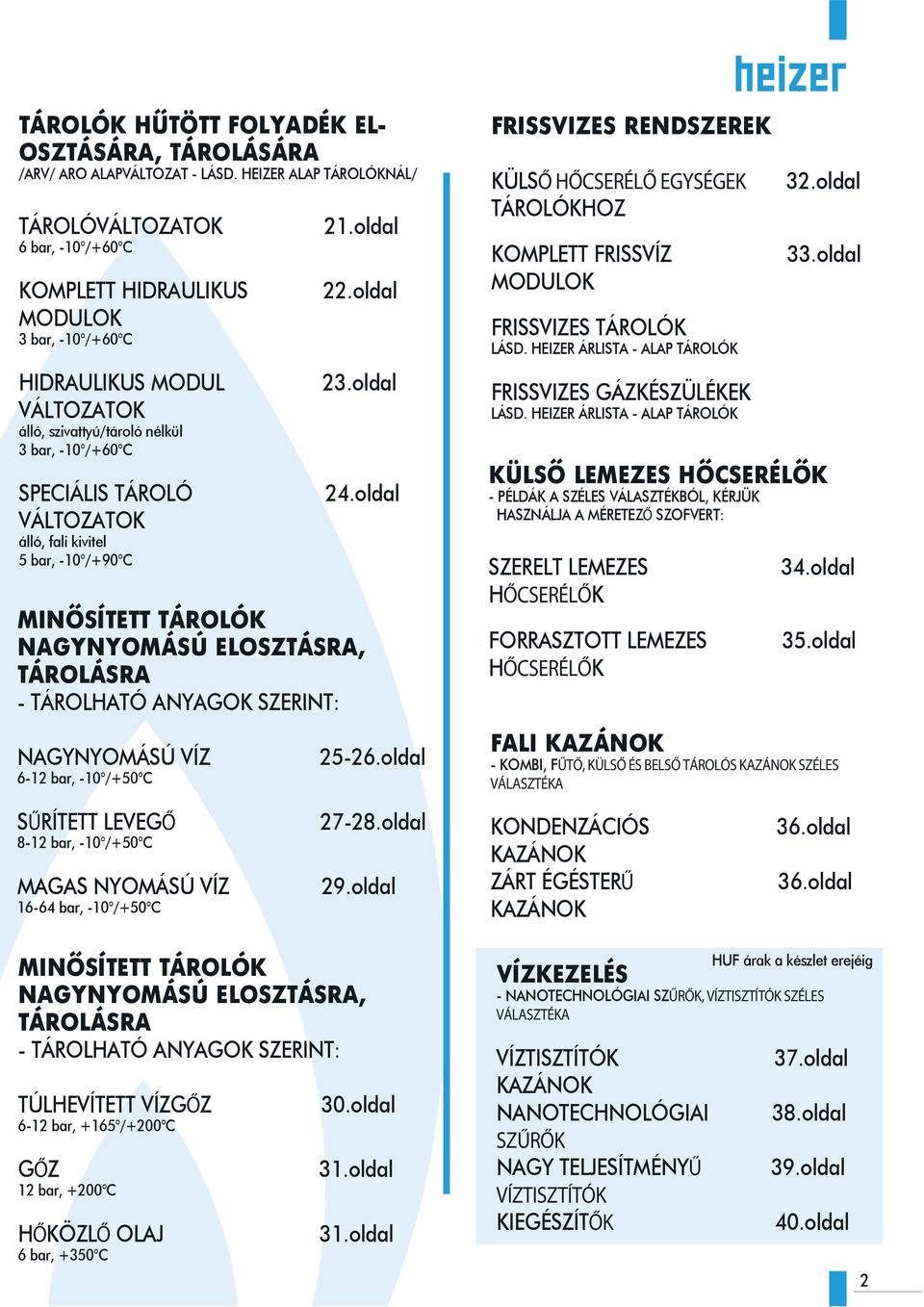 VÁLTOZATOK álló, fali kivitel 5 bar, -10 /+90 C 21.oldal 22.oldal 23.oldal 24.