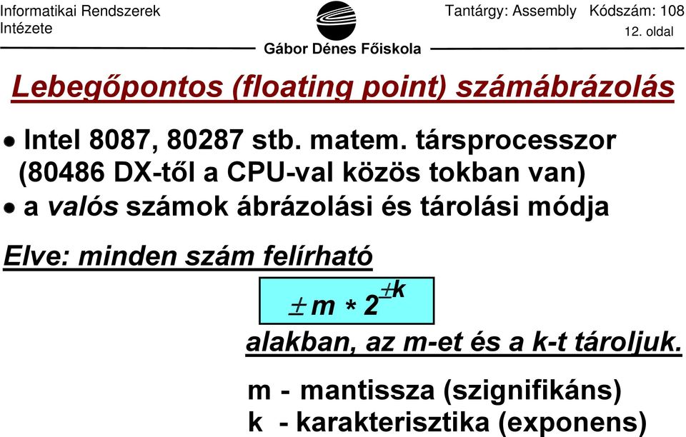 társprocesszor (80486 DX-től a CPU-val közös tokban van) a valós számok