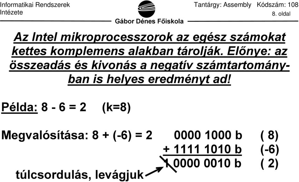 Előnye: az összeadás és kivonás a negatív számtartományban is helyes