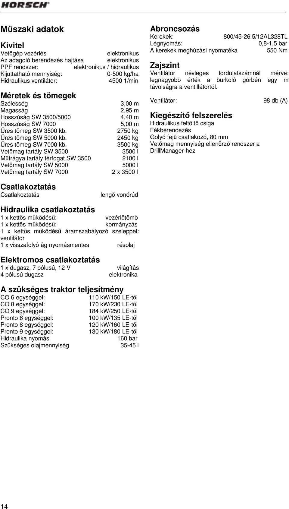 Vetőmag tartály SW 3500 Műtrágya tartály térfogat SW 3500 Vetőmag tartály SW 5000 Vetőmag tartály SW 7000 3,00 m 2,95 m 4,40 m 5,00 m 2750 kg 2450 kg 3500 kg 3500 l 2100 l 5000 l 2 x 3500 l