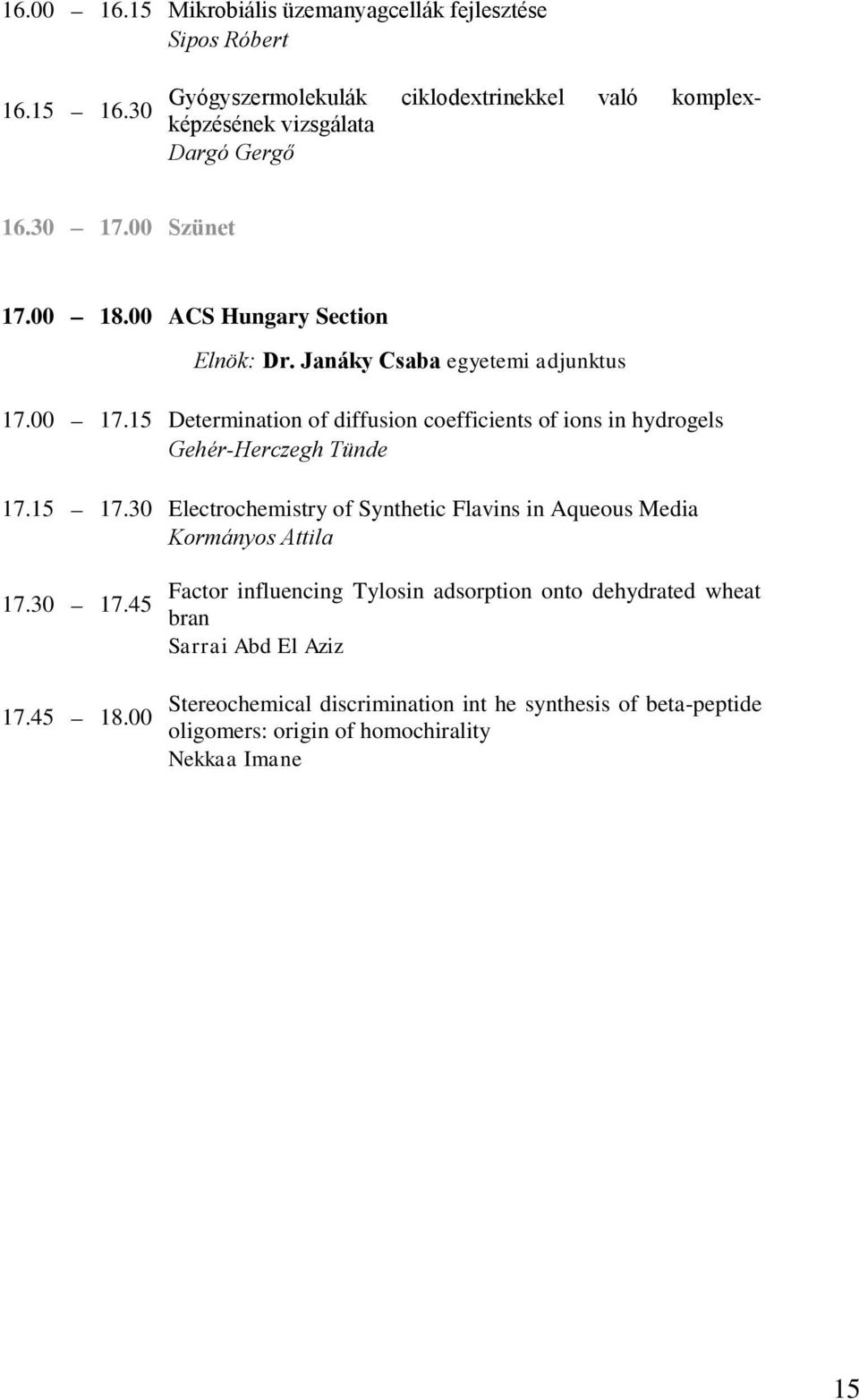 15 Determination of diffusion coefficients of ions in hydrogels Gehér-Herczegh Tünde 17.15 17.