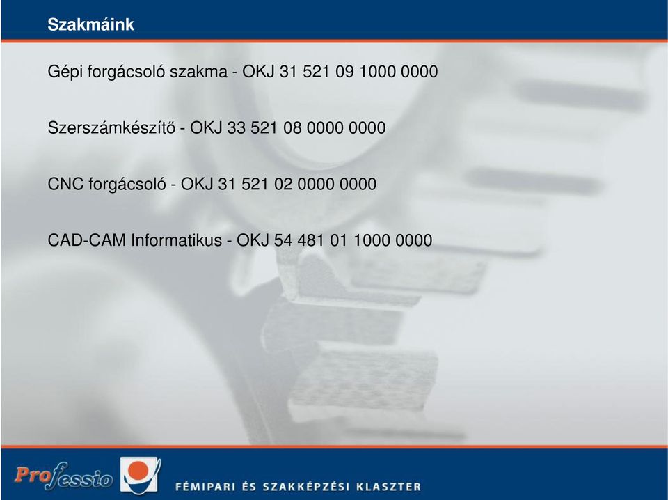 0000 0000 CNC forgácsoló - OKJ 31 521 02 0000