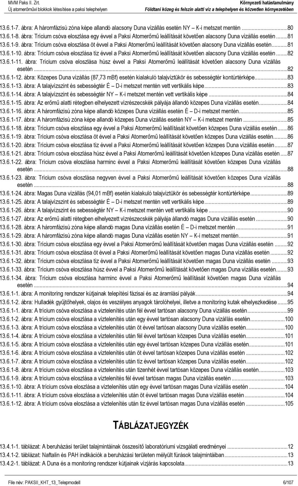 ábra: Trícium csóva eloszlása öt évvel a Paksi Atomerőmű leállítását követően alacsony Duna vízállás esetén...81 13.6.1-10.