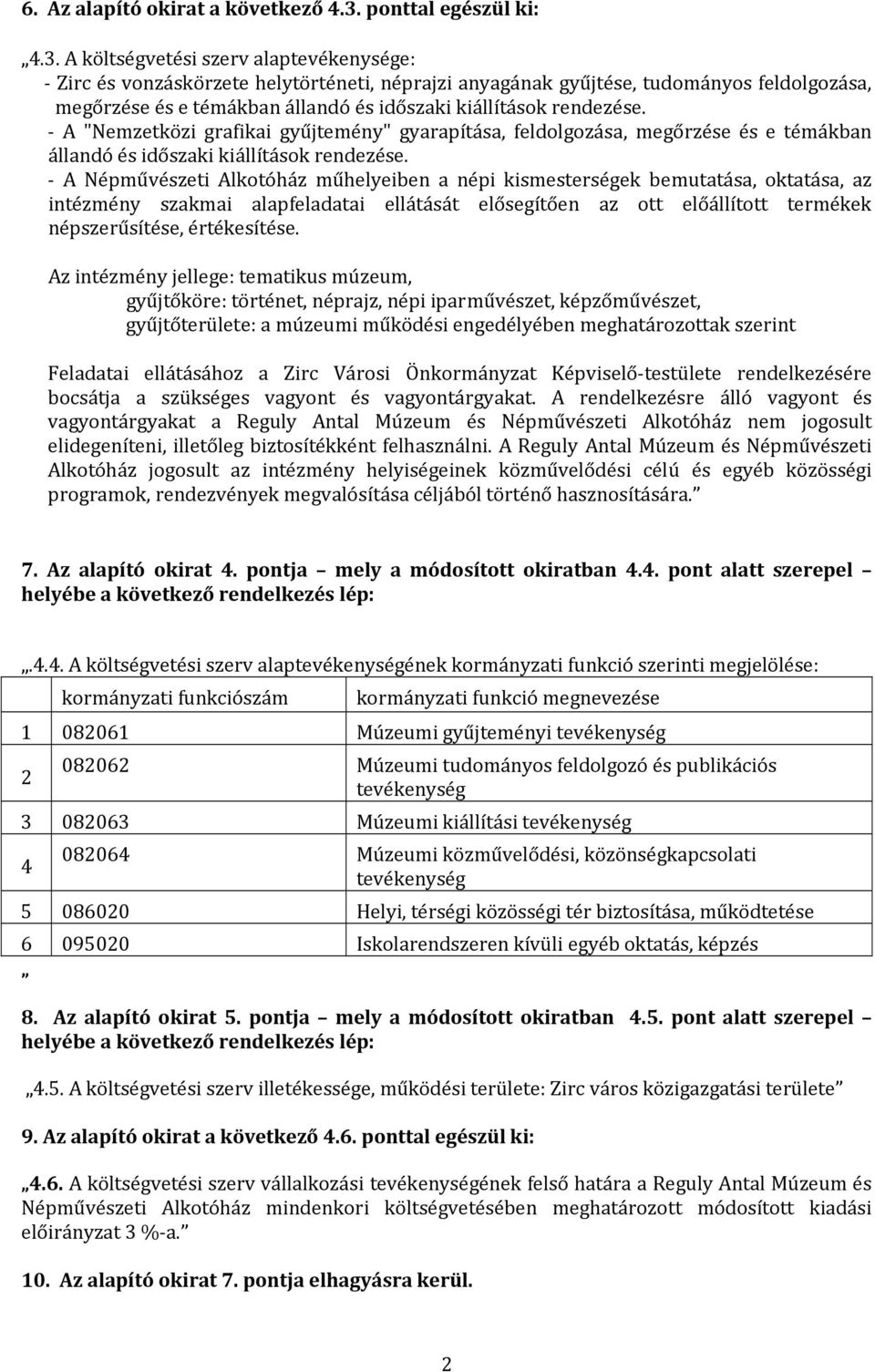 A költségvetési szerv alaptevékenysége: Zirc és vonzáskörzete helytörténeti, néprajzi anyagának gyűjtése, tudományos feldolgozása, megőrzése és e témákban állandó és időszaki kiállítások rendezése.