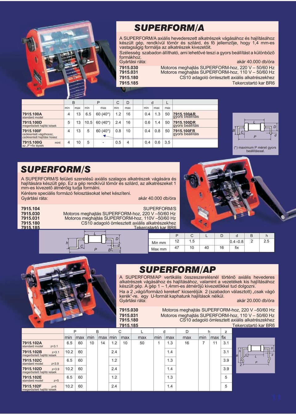 031 Motoros meghajtás SUPERFORM-hoz, 110 V 50/60 Hz 7915.180 CS10 adagoló ömlesztett axiális alkatrészekhez 7915.185 Tekercstartó kar BR6 7915.100A standard model 7915.