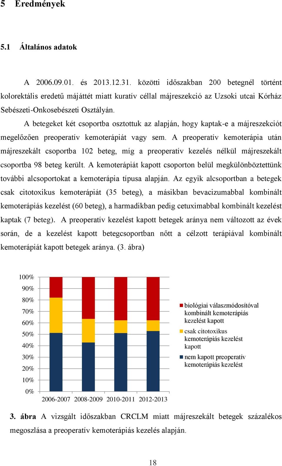 A betegeket két csoportba osztottuk az alapján, hogy kaptak-e a májreszekciót megelőzően preoperatív kemoterápiát vagy sem.