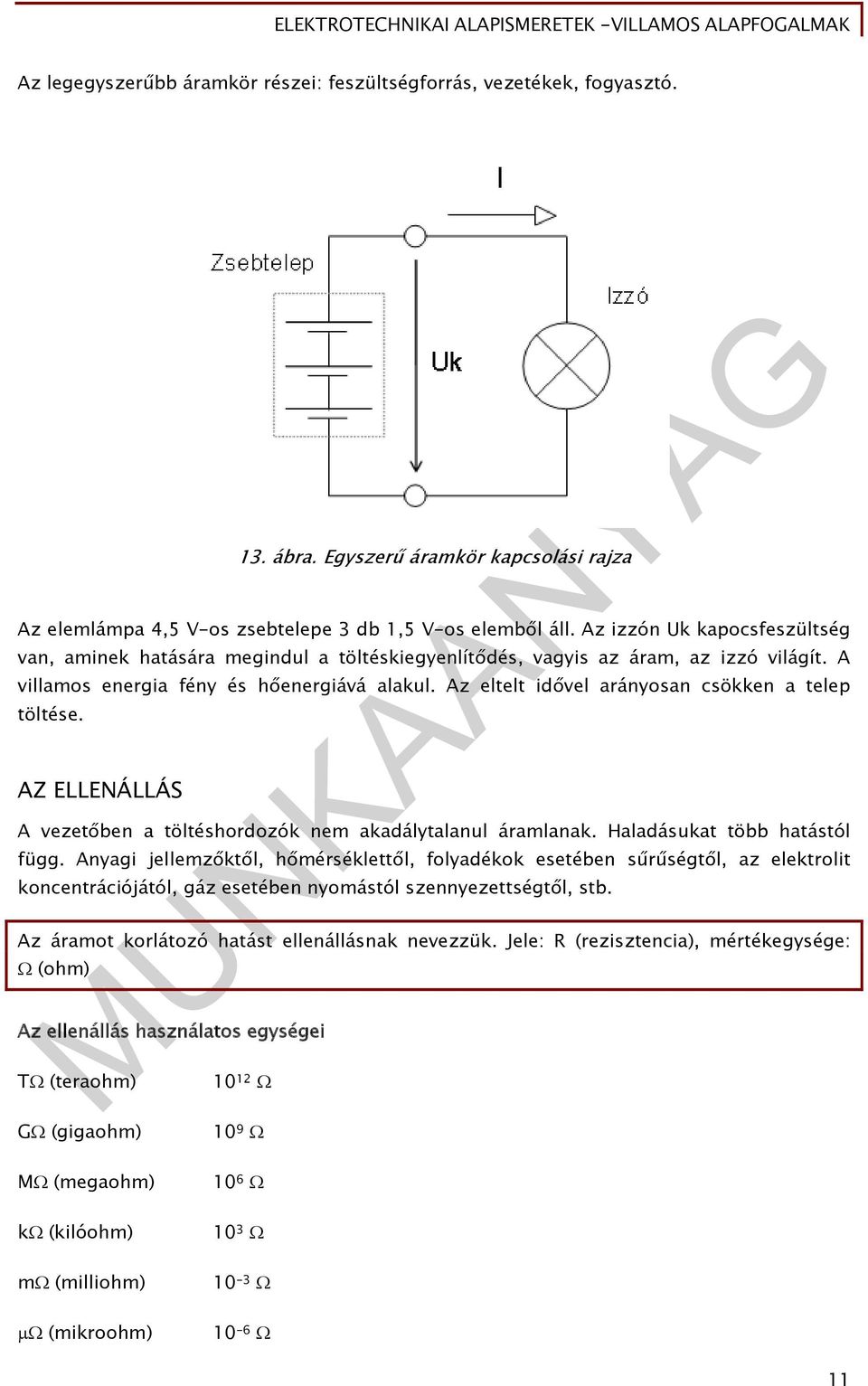 Az eltelt idővel arányosan csökken a telep töltése. AZ ELLENÁLLÁS A vezetőben a töltéshordozók nem akadálytalanul áramlanak. Haladásukat több hatástól függ.