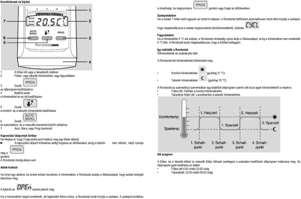 (elvízkövesedését). (kijelzés Fagyvédelem Ha a hőmérséklet 4 C alá süllyed, a Rondostat mindaddig nyitva tartja a fűtésszelepet, amíg a hőmérséklet nem emelkedik 6 C fölé.
