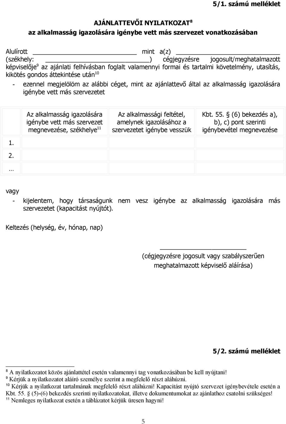 alkalmasság igazolására igénybe vett más szervezetet Az alkalmasság igazolására igénybe vett más szervezet megnevezése, székhelye 11 Az alkalmassági feltétel, amelynek igazolásához a szervezetet