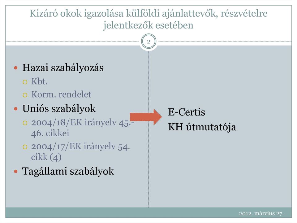 rendelet Uniós szabályok 2004/18/EK irányelv 45.- 46.