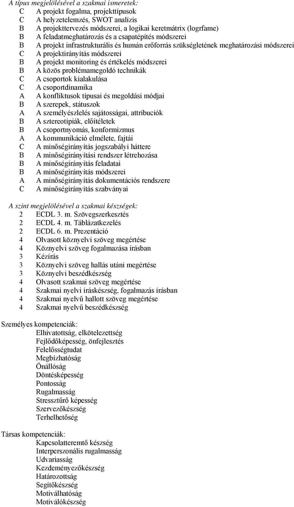 értékelés módszerei B A közös problémamegoldó technikák C A csoportok kialakulása C A csoportdinamika A A konfliktusok típusai és megoldási módjai B A szerepek, státuszok A A személyészlelés