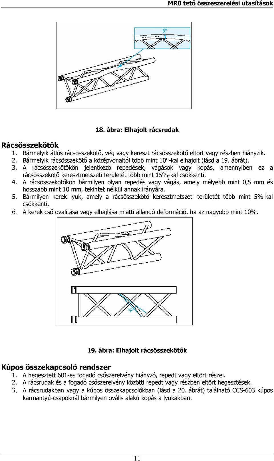 A rácsösszekötőkön jelentkező repedések, vágások vagy kopás, amennyiben ez a rácsösszekötő keresztmetszeti területét több mint 15%-kal csökkenti. 4.