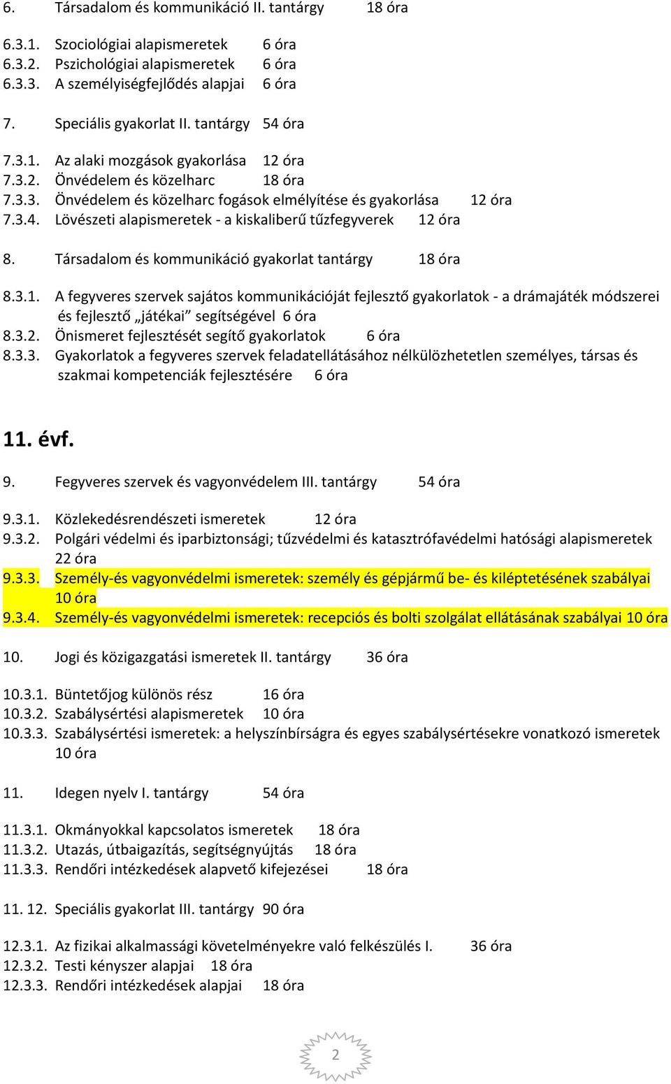 Társadalom és kommunikáció gyakorlat tantárgy 18 óra 8.3.1. A fegyveres szervek sajátos kommunikációját fejlesztő gyakorlatok - a drámajáték módszerei és fejlesztő játékai segítségével 6 óra 8.3.2.