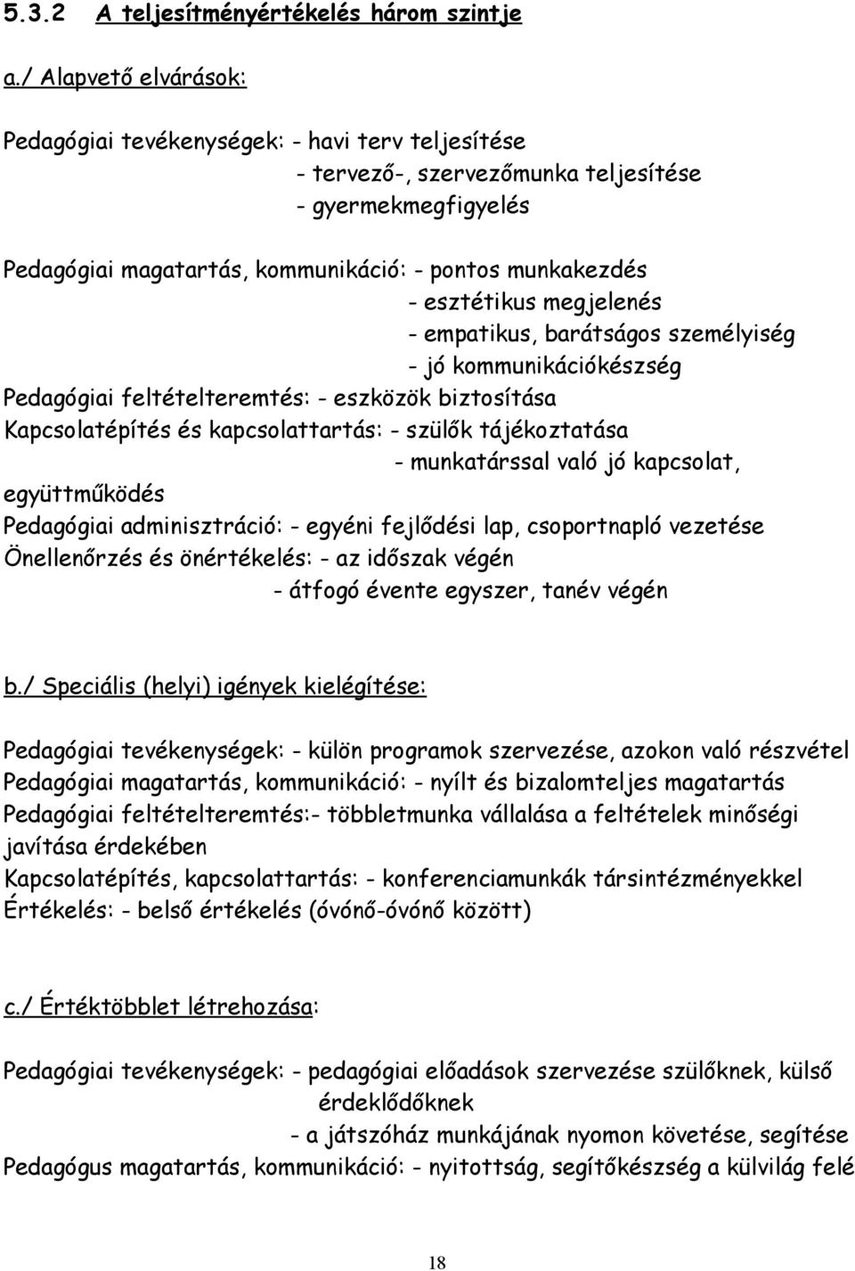 esztétikus megjelenés - empatikus, barátságos személyiség - jó kommunikációkészség Pedagógiai feltételteremtés: - eszközök biztosítása Kapcsolatépítés és kapcsolattartás: - szülők tájékoztatása -
