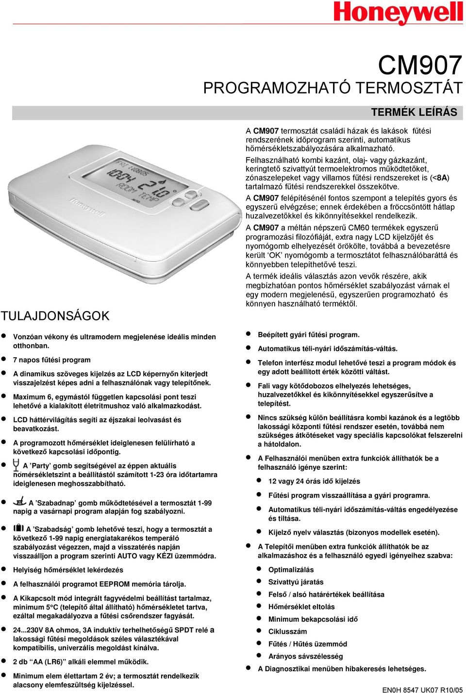 CM907 PROGRAMOZHATÓ TERMOSZTÁT TULAJDONSÁGOK TERMÉK LEÍRÁS - PDF Free  Download