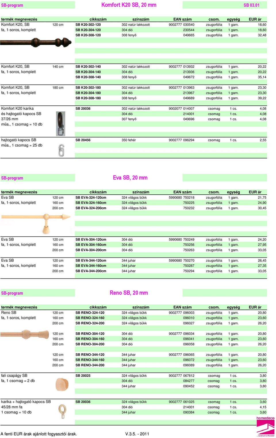 32,48 Komfort K20, SB 140 cm SB K20-302-140 302 natúr lakkozott 9002777 013932 zsugorfólia 1 garn. 20,22 fa, 1-soros, komplett SB K20-304-140 304 dió 213936 zsugorfólia 1 garn.