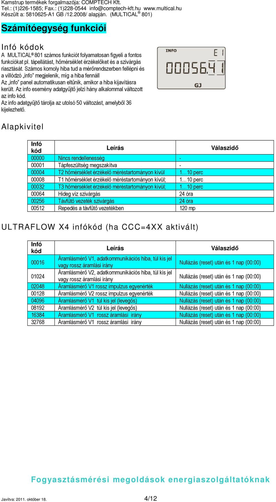 Az info esemény adatgyűjtő jelzi hány alkalommal változott az info kód. Az info adatgyűjtő tárolja az utolsó 50 változást, amelyből 36 kijelezhető.