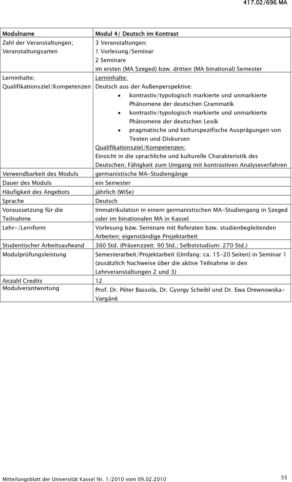 dritten (MA binational) Semester Lerninhalte: aus der Außenperspektive: kontrastiv/typologisch markierte und unmarkierte Phänomene der deutschen Grammatik kontrastiv/typologisch markierte und