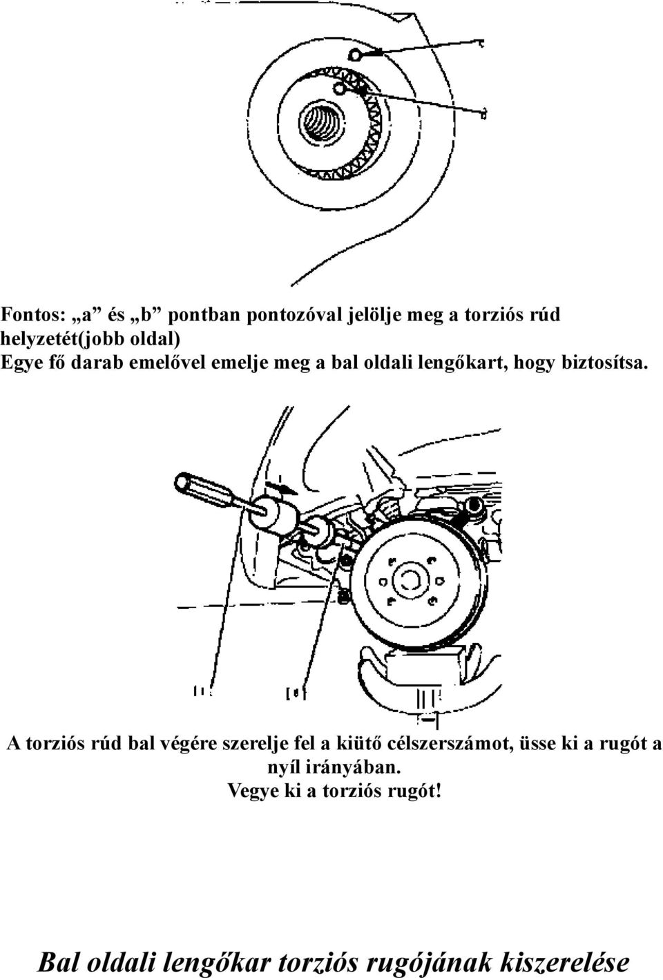 A torziós rúd bal végére szerelje fel a kiütő célszerszámot, üsse ki a rugót a