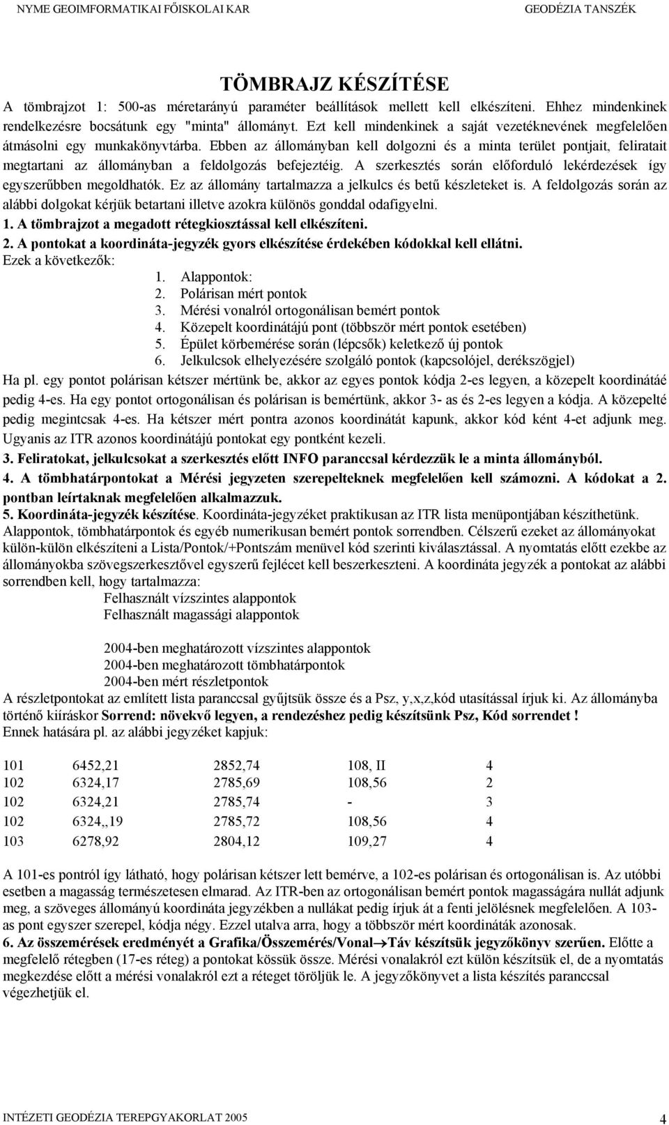 Ebben az állományban kell dolgozni és a minta terület pontjait, feliratait megtartani az állományban a feldolgozás befejeztéig.