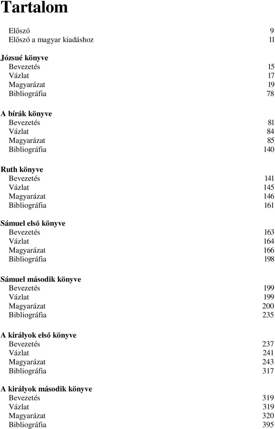 Vázlat 164 Magyarázat 166 Bibliográfia 198 Sámuel második könyve Bevezetés 199 Vázlat 199 Magyarázat 200 Bibliográfia 235 A királyok elsı