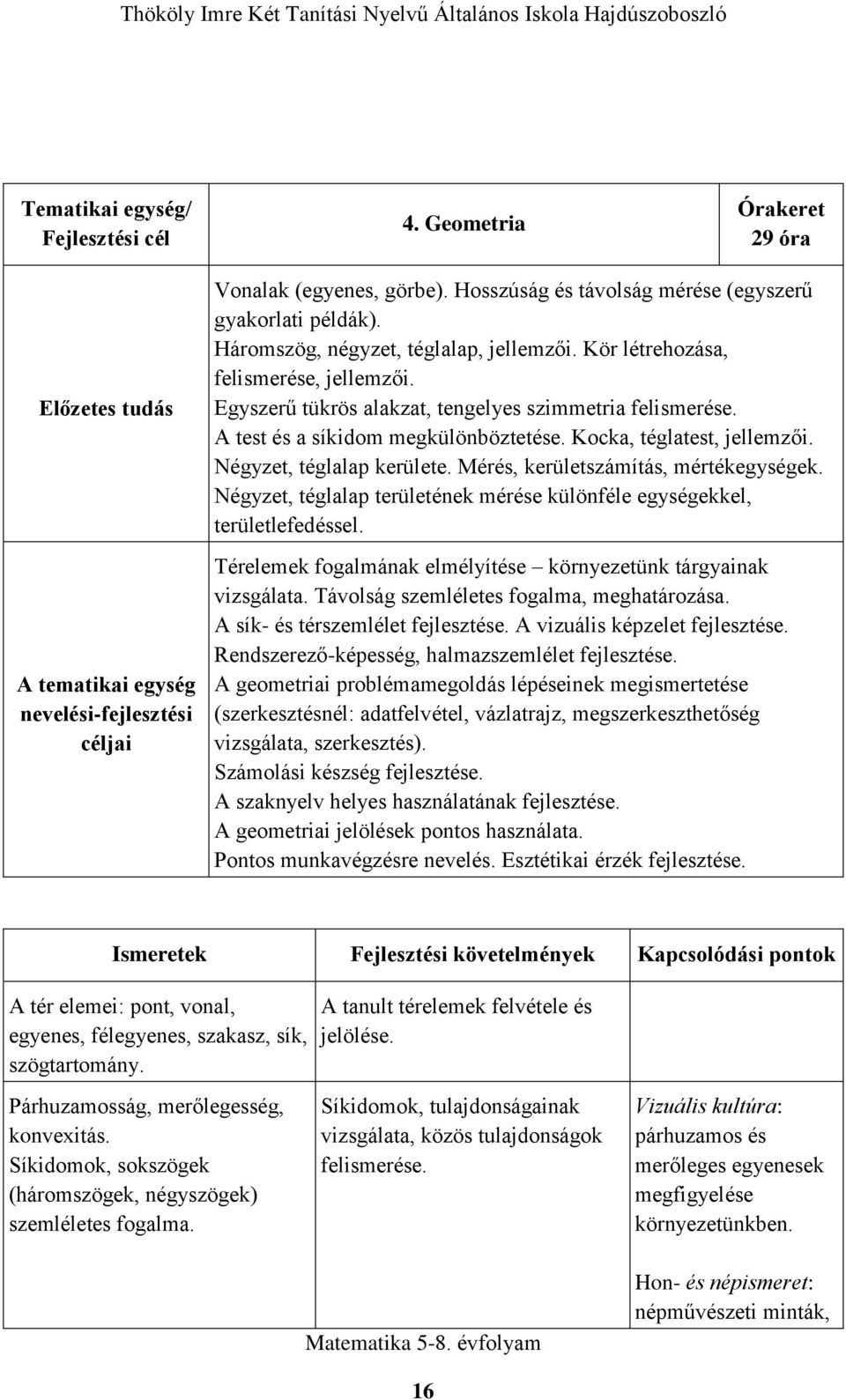 A test és a síkidom megkülönböztetése. Kocka, téglatest, jellemzői. Négyzet, téglalap kerülete. Mérés, kerületszámítás, mértékegységek.