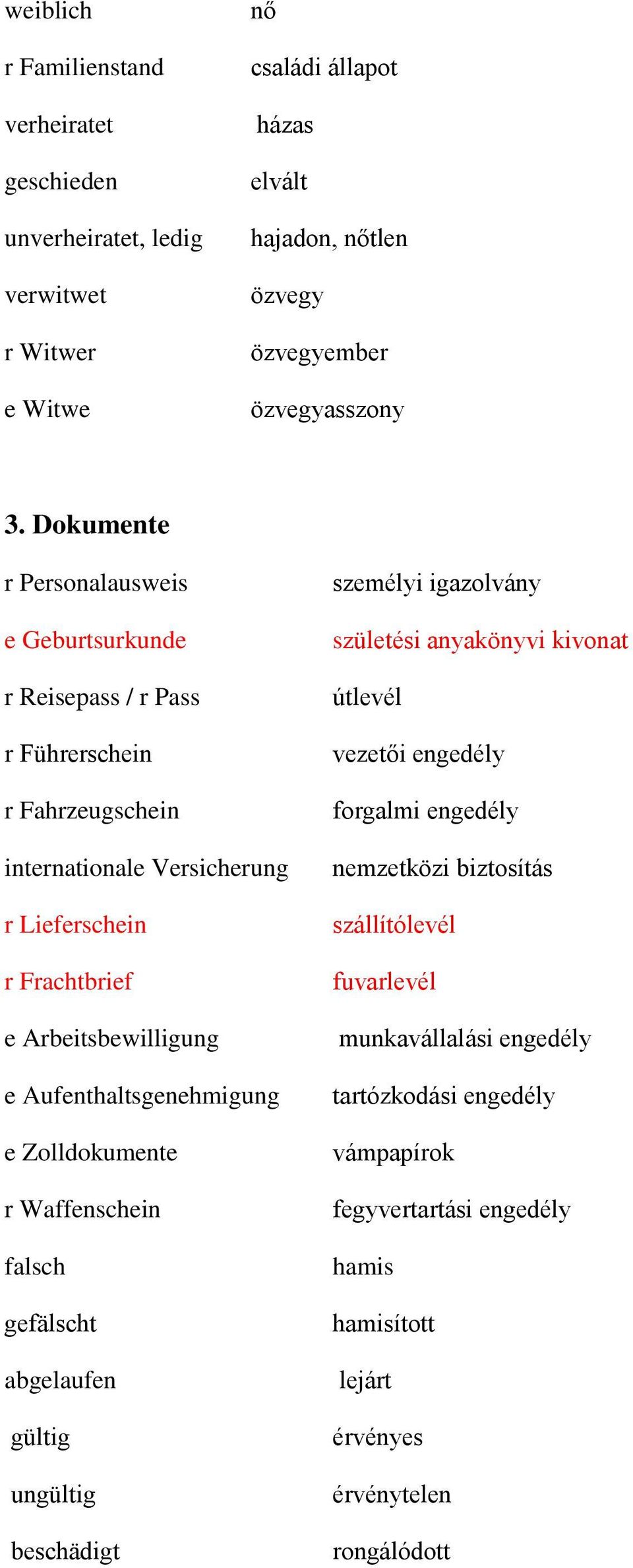 Aufenthaltsgenehmigung e Zolldokumente r Waffenschein falsch gefälscht abgelaufen gültig ungültig beschädigt személyi igazolvány születési anyakönyvi kivonat útlevél vezetői engedély