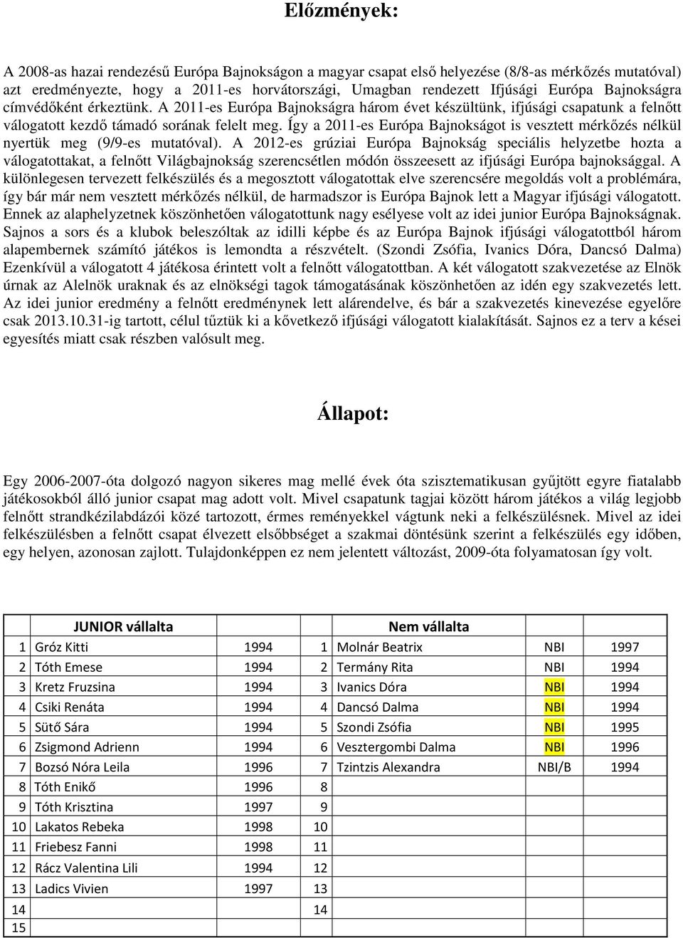 Így a 2011-es Európa Bajnokságot is vesztett mérkőzés nélkül nyertük meg (9/9-es mutatóval).