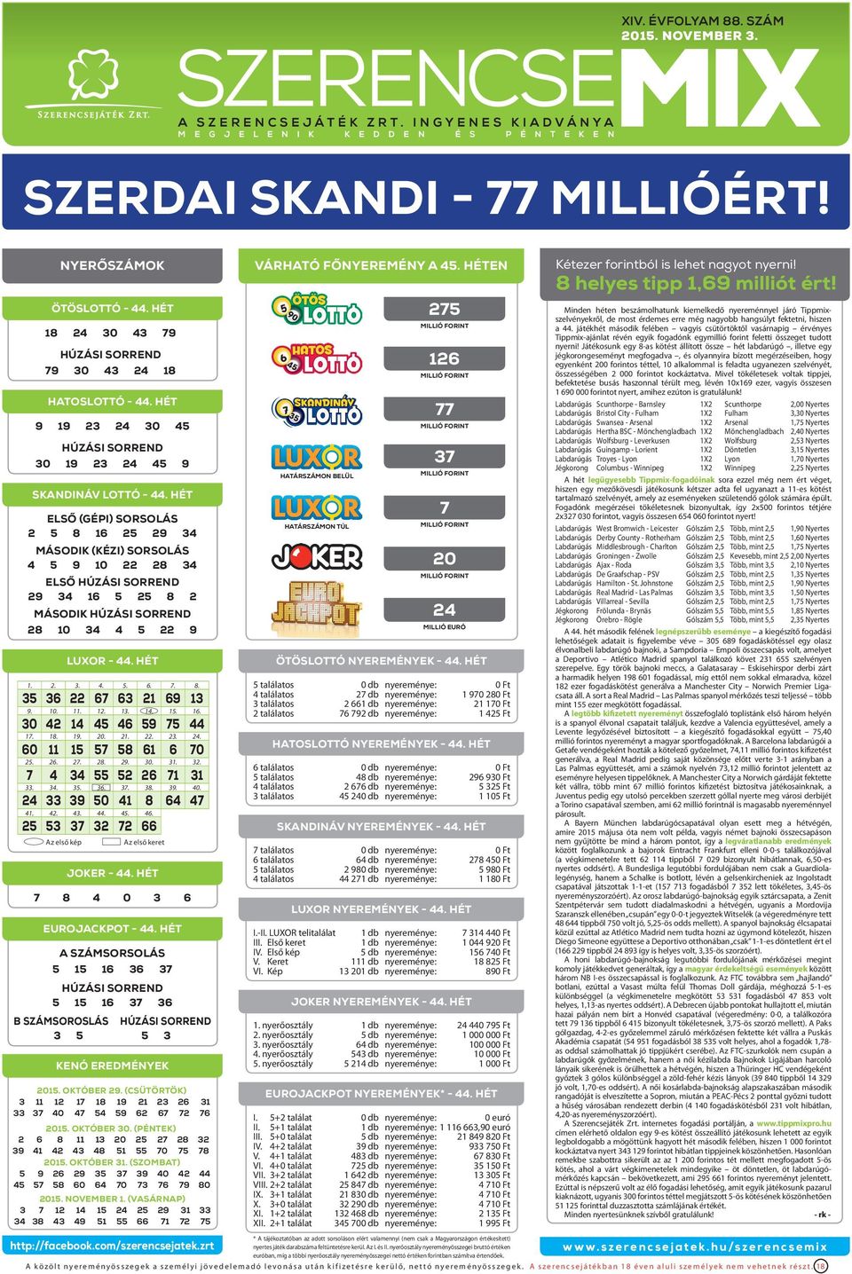 .... 0.......... 0. 0...... Az első keret joker -. hét 0 EuRojAcKpoT -. hét A SZáMSoRSoLáS húzási SoRREND b SZáMSoRoSLáS húzási SoRREND KENÓ EREDMÉNyEK 0. október. (csütörtök) 0 0. október 0.