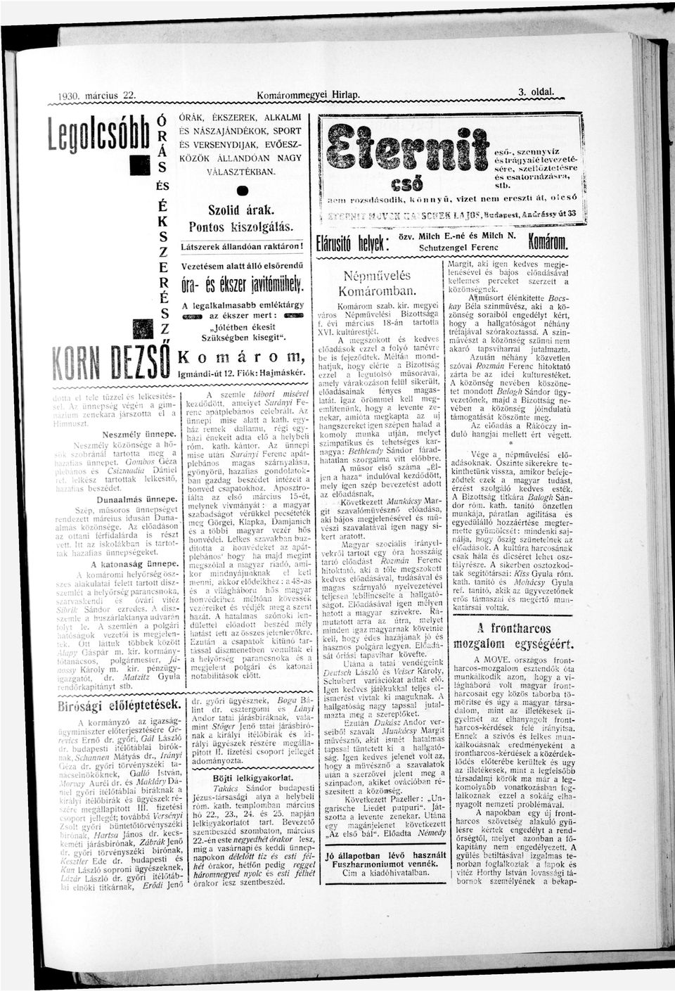 leglklmbb Jólétben Szükégben emléktárgy ékeít kegít". K o m á r o m, g m á n d - ú t 12. F ó k : H j m á k é r.
