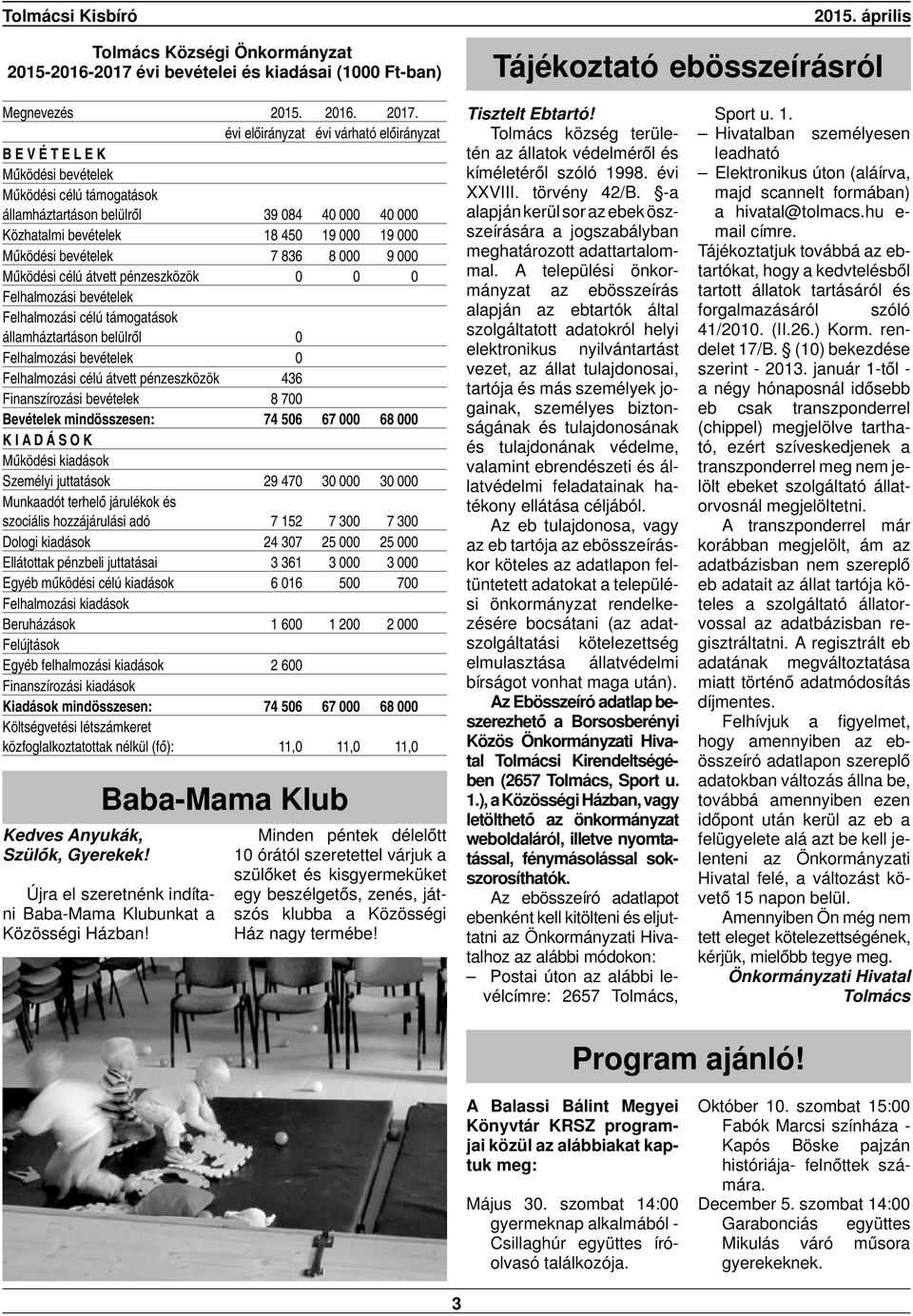 Múködési bevételek 7 836 8 000 9 000 Múködési célú átvett pénzeszközök 0 0 0 Felhalmozási bevételek Felhalmozási célú támogatások államháztartáson belülról 0 Felhalmozási bevételek 0 Felhalmozási