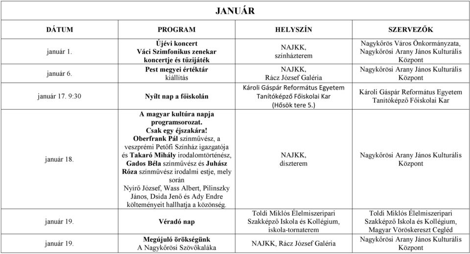 Oberfrank Pál színművész, a veszprémi Petőfi Színház igazgatója és Takaró Mihály irodalomtörténész, Gados Béla színművész és Juhász Róza színművész irodalmi estje, mely során Nyírő József, Wass