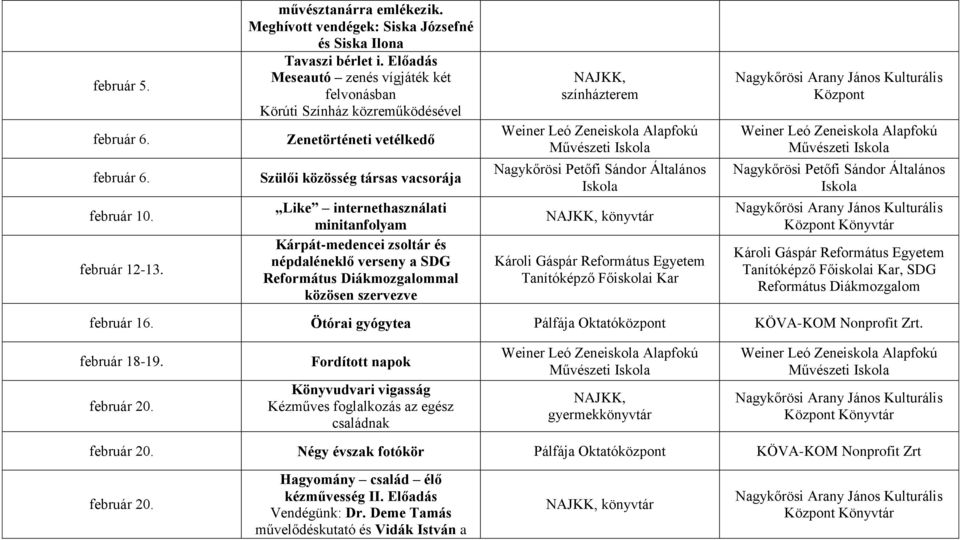 és népdaléneklő verseny a SDG Református Diákmozgalommal közösen szervezve színházterem Művészeti könyvtár Károli Gáspár Református Egyetem Tanítóképző Főiskolai Kar Művészeti Könyvtár Károli Gáspár