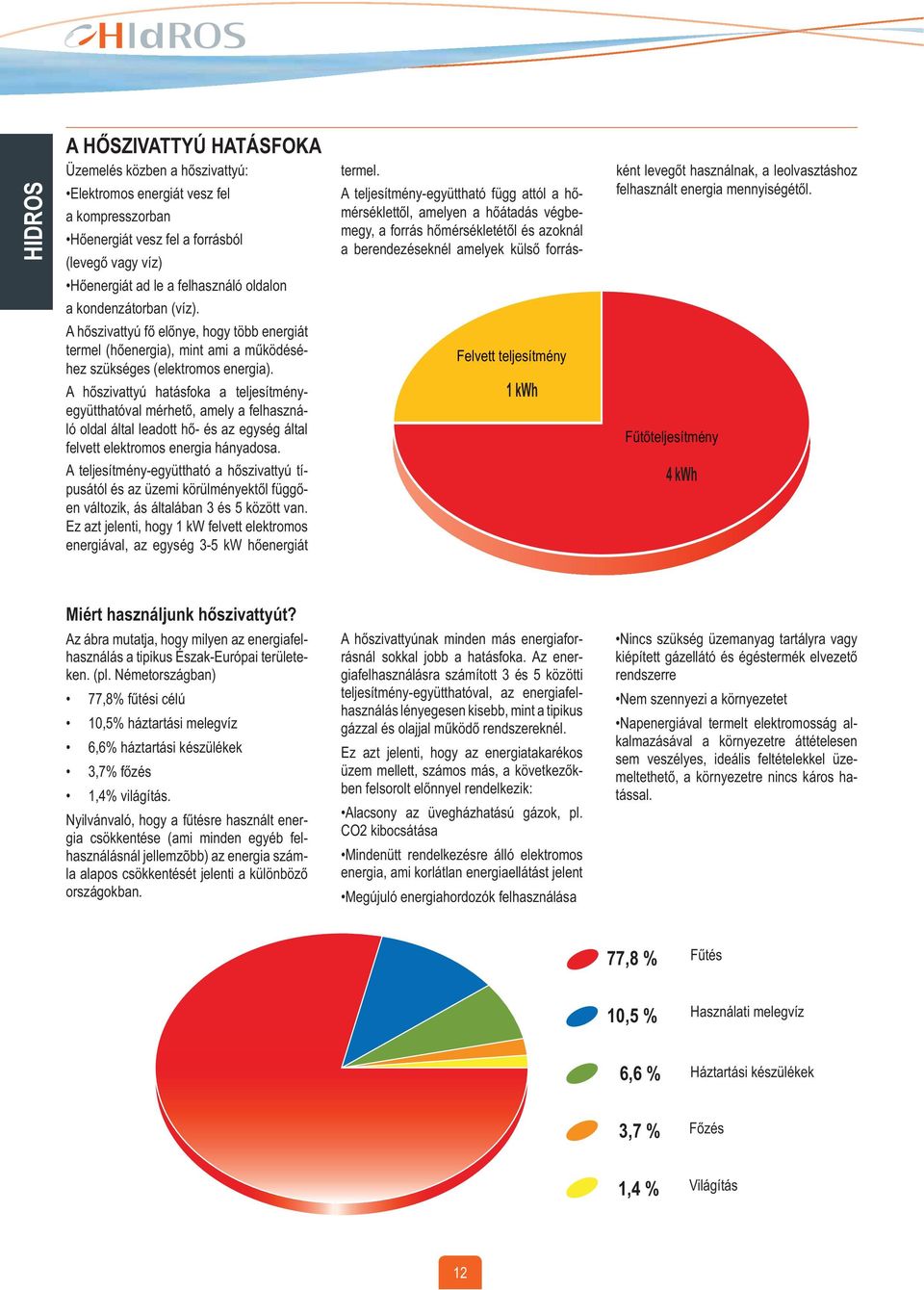 A hőszivattyú hatásfoka a teljesítményegyütthatóval mérhető, amely a felhasználó oldal által leadott hő- és az egység által felvett elektromos energia hányadosa.