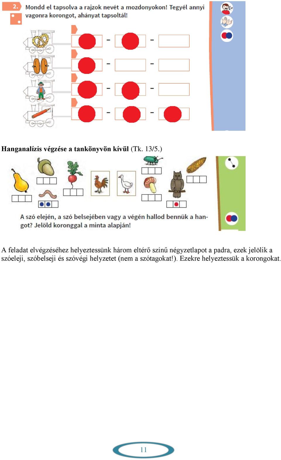 négyzetlapot a padra, ezek jelölik a szóeleji, szóbelseji és