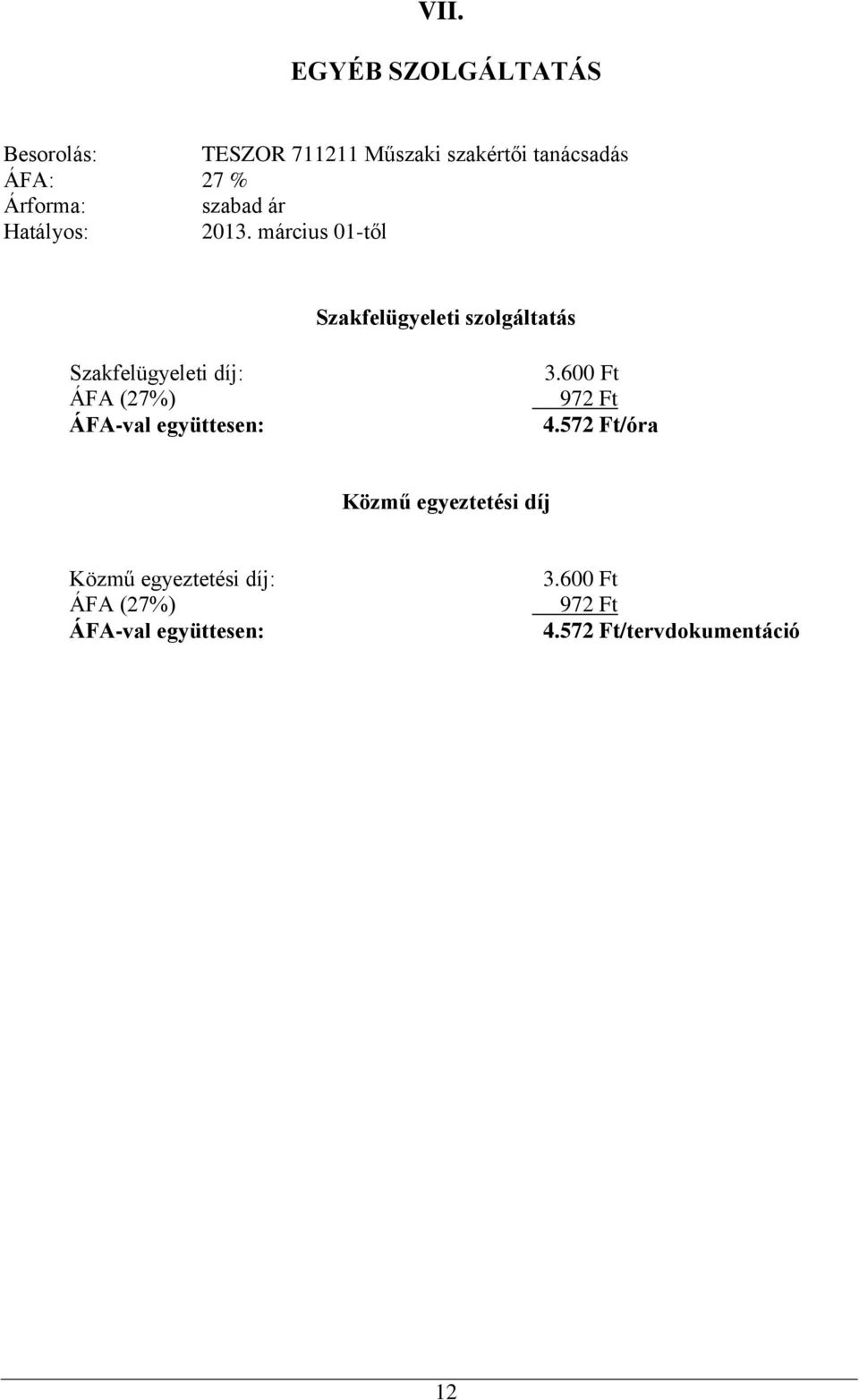 március 01-től Szakfelügyeleti szolgáltatás Szakfelügyeleti díj: 3.