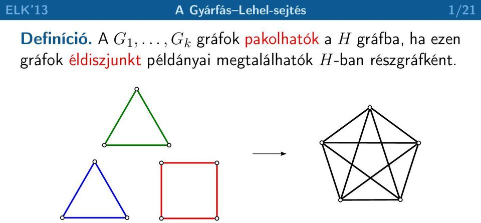 .., G k gráfok pakolhatók a H gráfba, ha