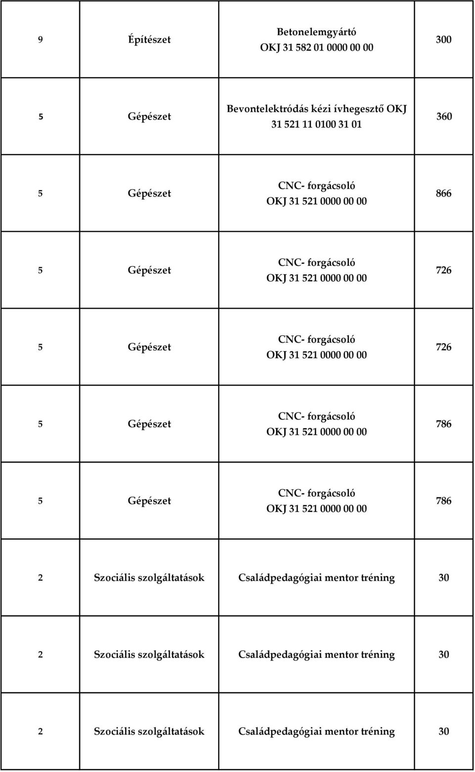 forgácsoló OKJ 31 521 0000 00 00 786 CNC- forgácsoló OKJ 31 521 0000 00 00 786 2 Szociális szolgáltatások Családpedagógiai