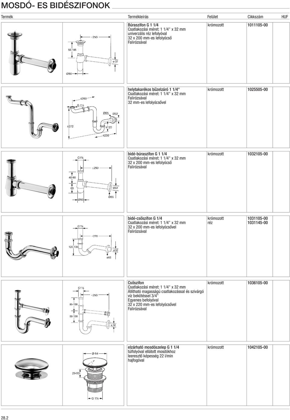 Csőszifon Állítható magasságú csatlakozással és szivárgó víz bekötéssel 3/4" befolyóval 32 x 220 mm-es lefolyócsővel krómozott