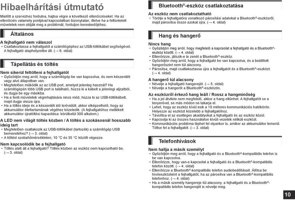 Általános A fejhallgató nem válaszol Csatlakoztassa a fejhallgatót a számítógéphez az USB-töltőkábel segítségével. A fejhallgató alaphelyzetbe áll. ( 6.