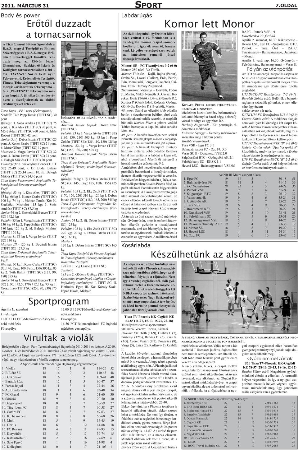 évi TAVASZI Női és Férfi nyílt Fekvenyomó, Erőemelő és Testépítő, Fitness Tehetségkutató versenyt, a mozgáskorlátozottak fekvenyomó és a PE-TESZT fekvenyomó magyar kupát.