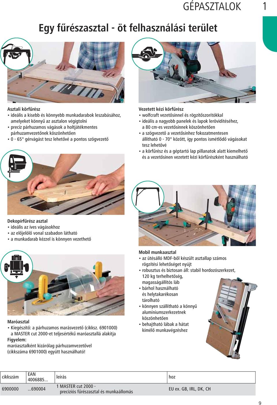 lerövidítéséhez, a 80 cm-es vezetősínnek köszönhetően a szögvezető a vezetősínhez fokozatmentesen állítható 0-70 között, így pontos ismétlődő vágásokat tesz lehetővé a körfűrész és a géptartó lap