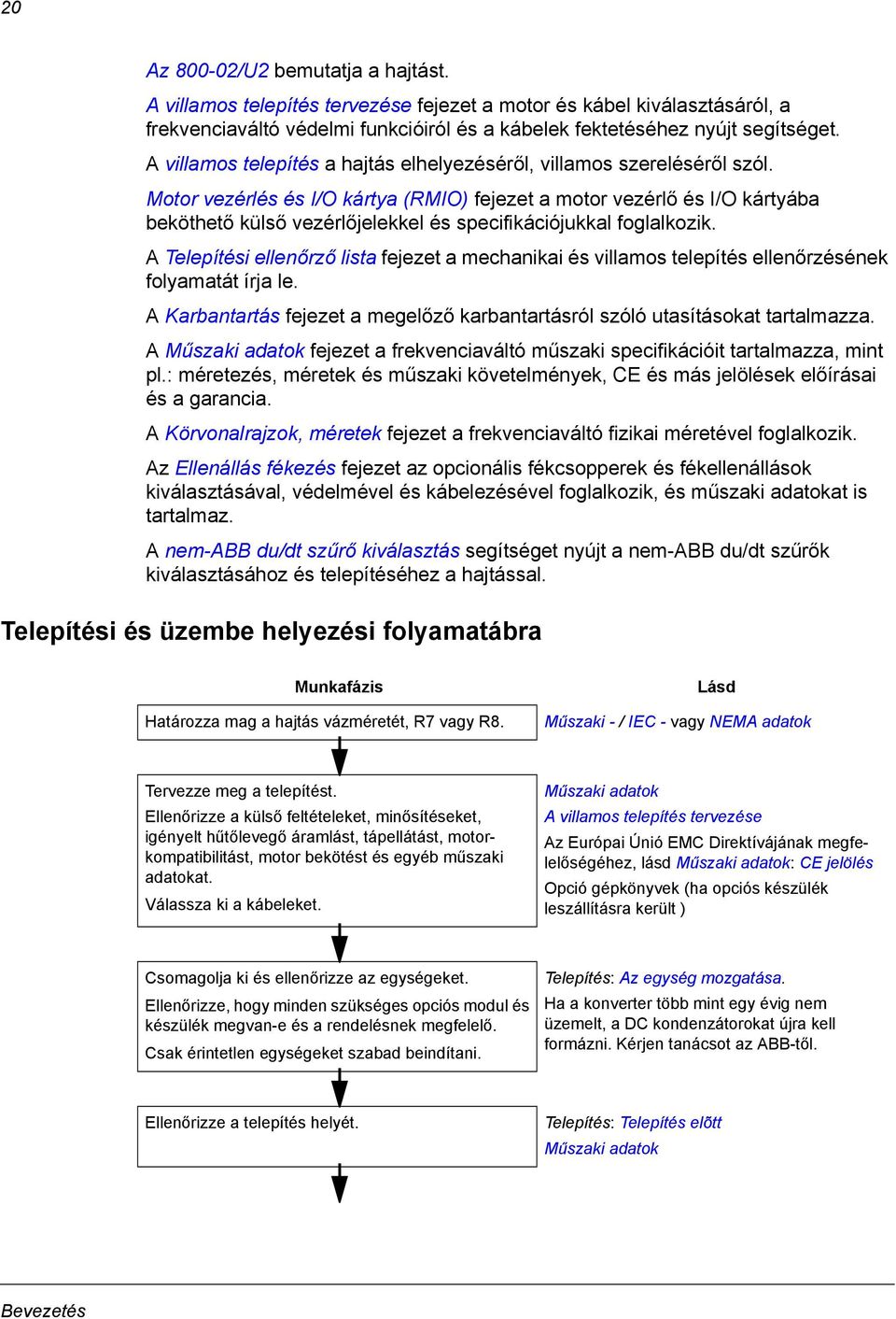 Motor vezérlés és I/O kártya (RMIO) fejezet a motor vezérlő és I/O kártyába beköthető külső vezérlőjelekkel és specifikációjukkal foglalkozik.