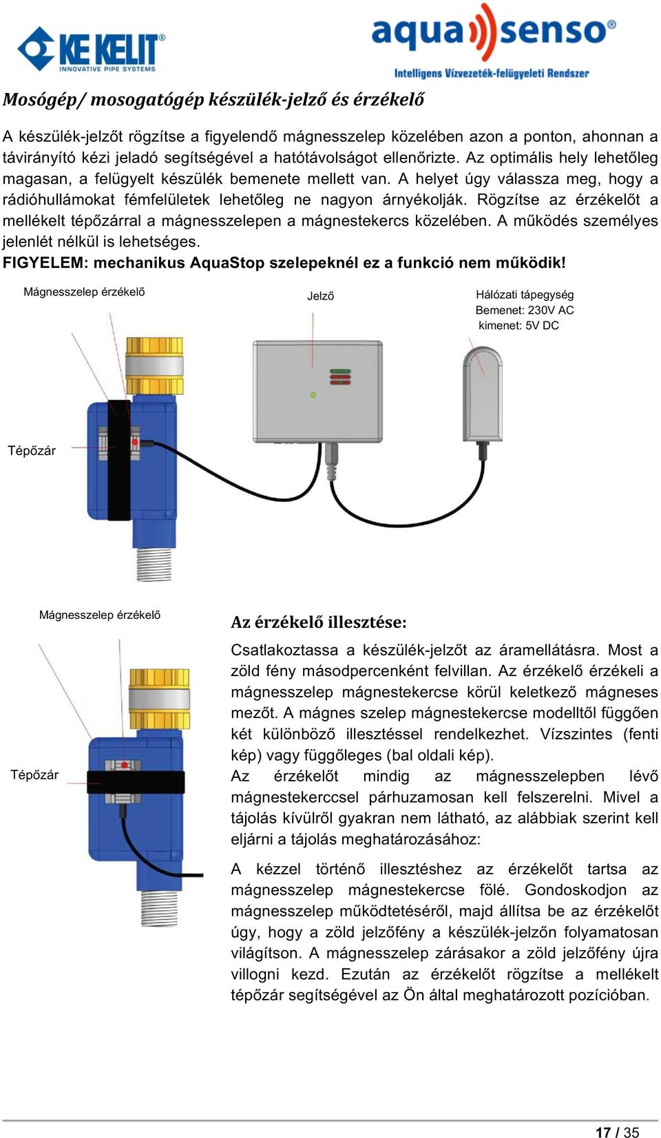 Rögzítse az érzékelőt a mellékelt tépőzárral a mágnesszelepen a mágnestekercs közelében. A működés személyes jelenlét nélkül is lehetséges.