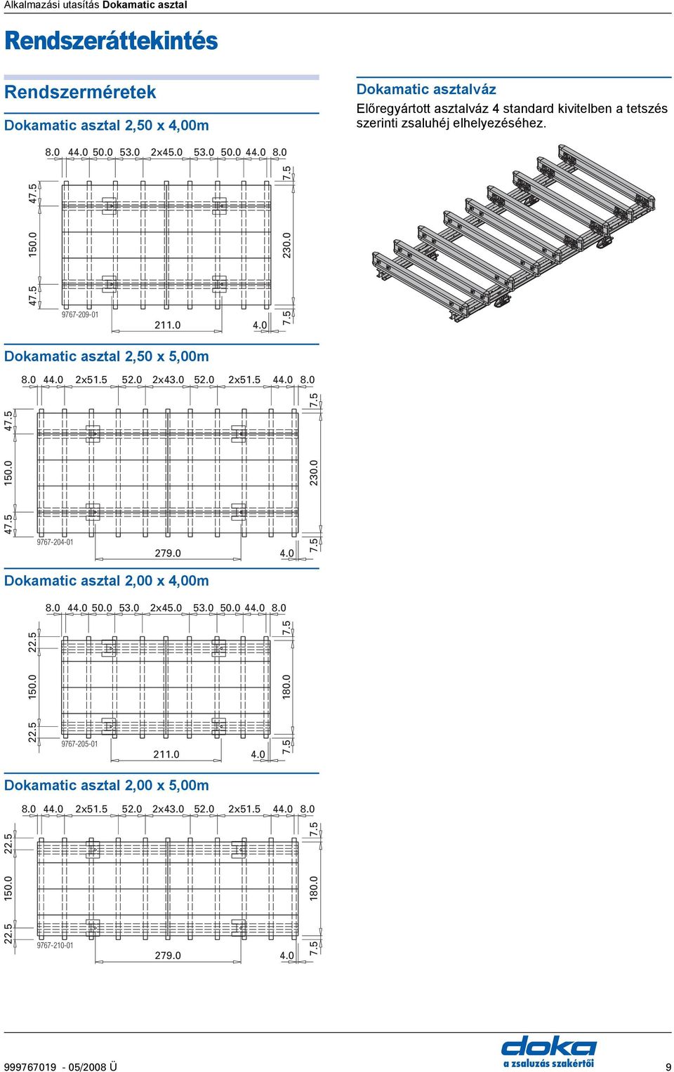 0 2x43.0 52.0 2x51.5 44.0 8.0 47.5 7.5 47.5 150.0 9767-204-01 279.0 4.0 7.5 230.0 Dokamatic asztal 2,00 x 4,00m 8.0 44.0 50.0 53.0 2x45.0 53.0 50.0 44.0 8.0 7.5 22.5 22.5 150.0 9767-205-01 211.