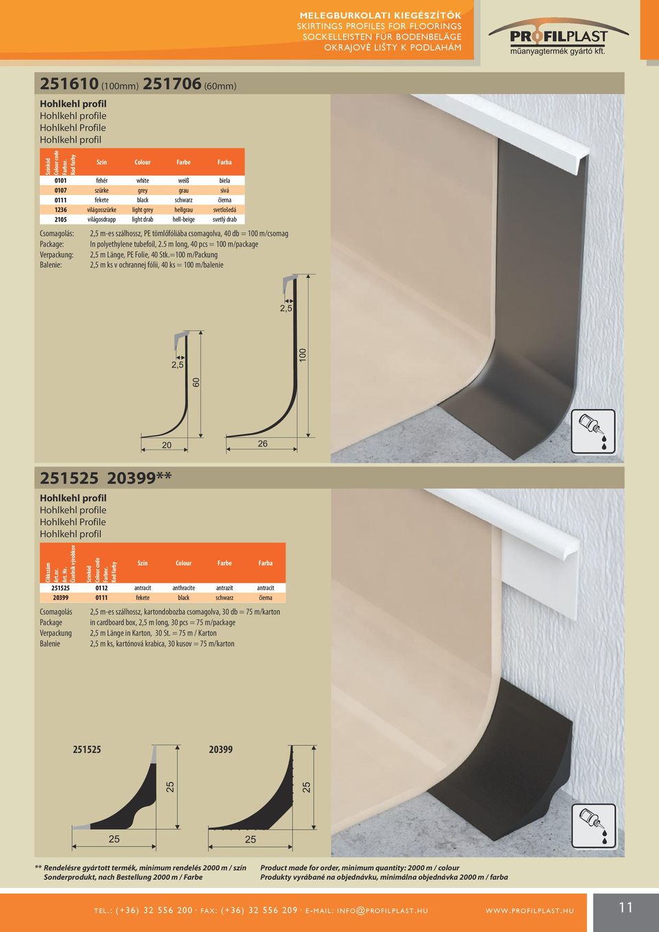 tömlőfóliába csomagolva, 40 db = 100 m/csomag In polyethylene tubefoil, 2.5 m long, 40 pcs = 100 m/package Länge, PE Folie, 40 Stk.