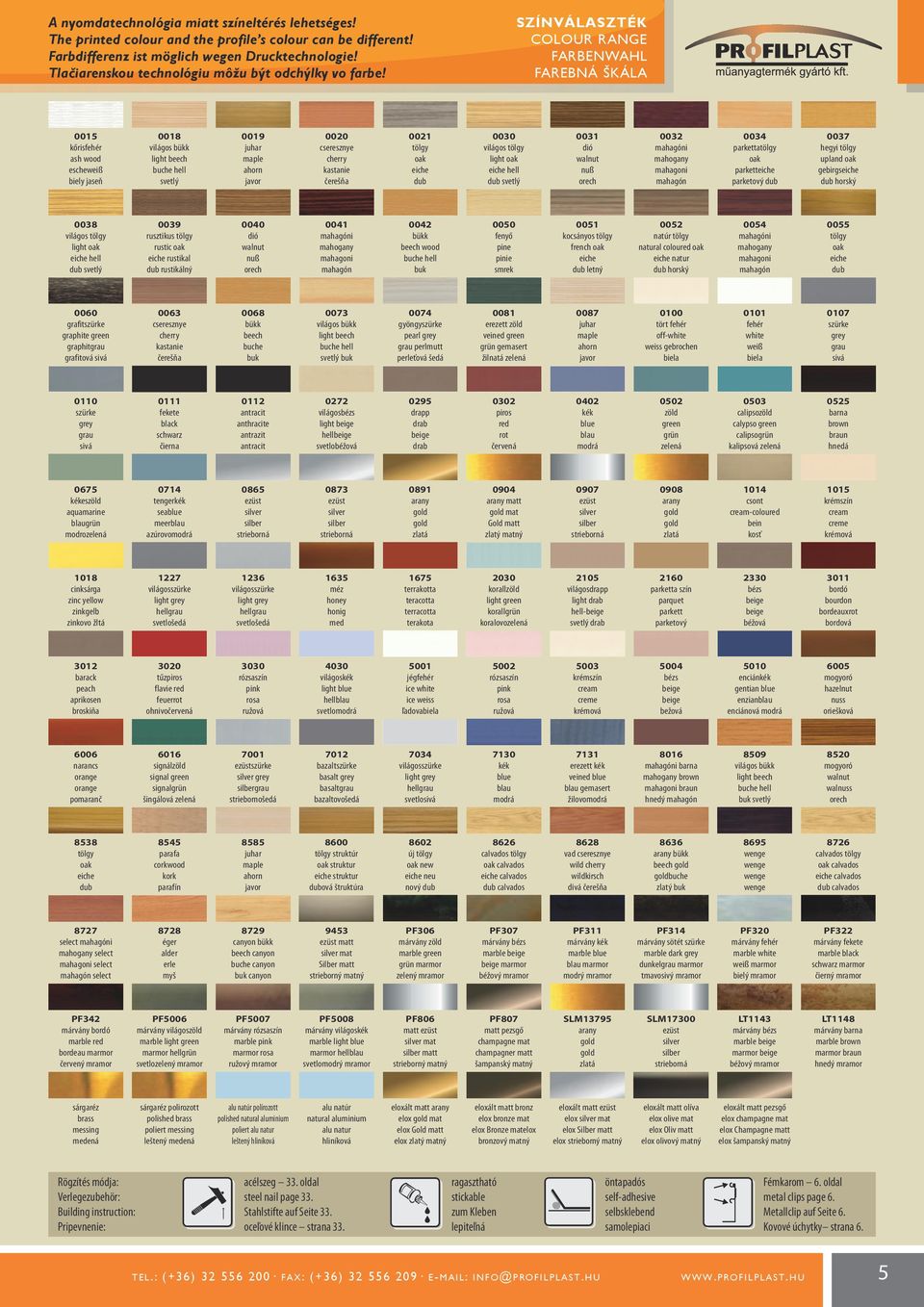 SZÍNVÁLASZTÉK COLOUR RANGE FARBENWAHL FAREBNÁ ŠKÁLA 0015 kőrisfehér ash wood escheweiß biely jaseň 0018 világos bükk light beech buche hell svetlý 0019 juhar maple ahorn javor 0020 cseresznye cherry